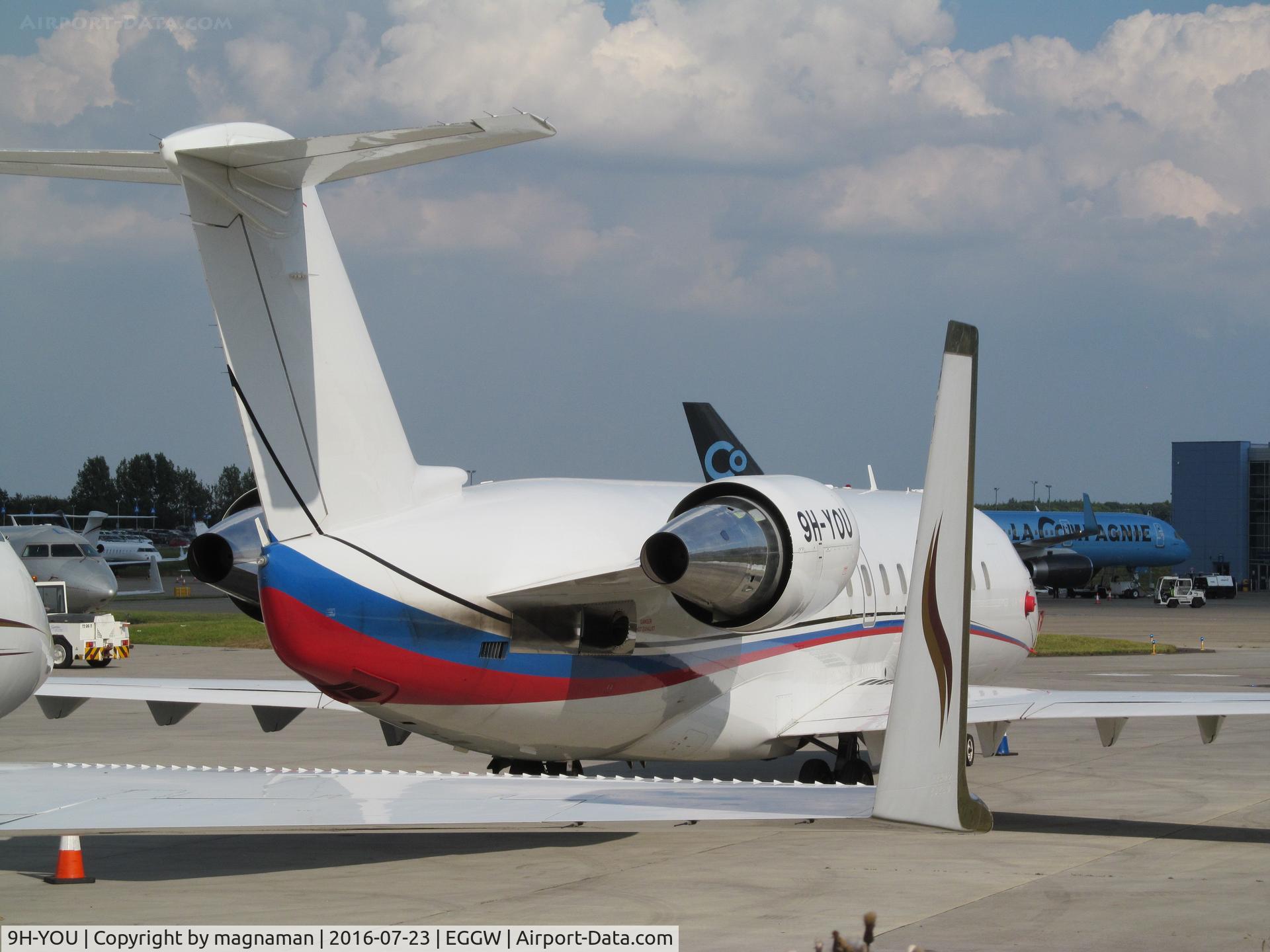 9H-YOU, 2008 Bombardier Challenger 850 (CL-600-2B19) C/N 8085, view from rear at luton
