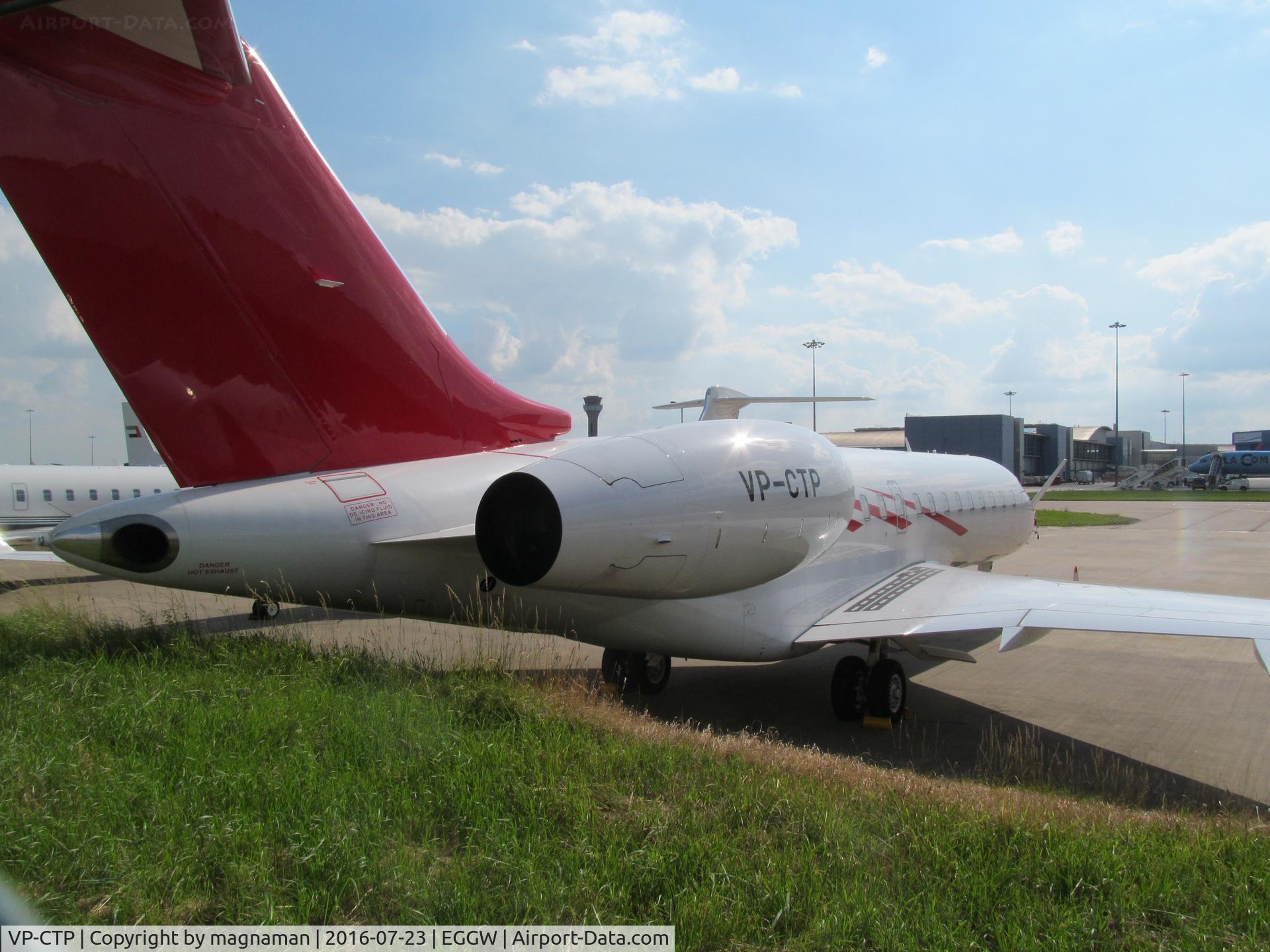 VP-CTP, 2009 Bombardier BD-700-1A10 Global 6000 C/N 9335, at luton - close by fence