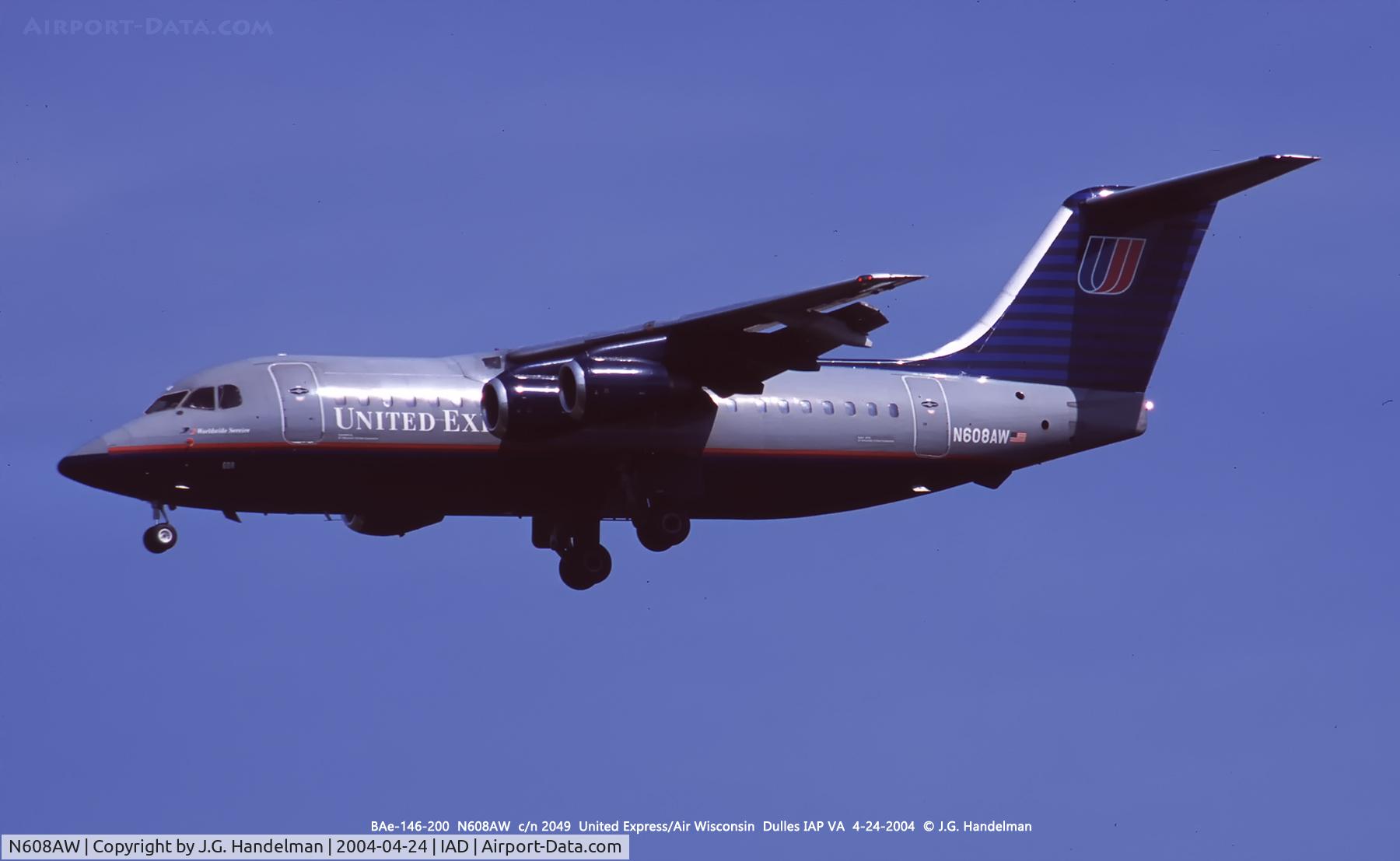 N608AW, 1986 British Aerospace BAe.146-200A C/N E2049, Final Approach to Dulles IAP.