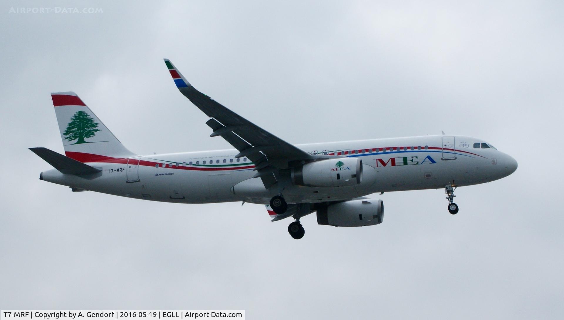 T7-MRF, 2016 Airbus A320-232 C/N 7006, MEA, is here landing at London Heathrow(EGLL)