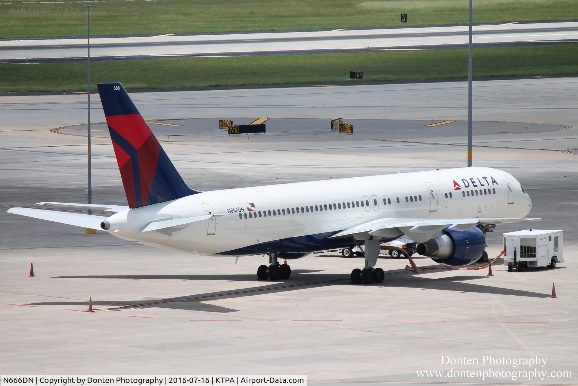 N666DN, 1991 Boeing 757-232 C/N 25034, Delta Boeing 757-200 (N666DN) on parking ramp at Tampa International Airport awaiting the Tampa Bay Rays