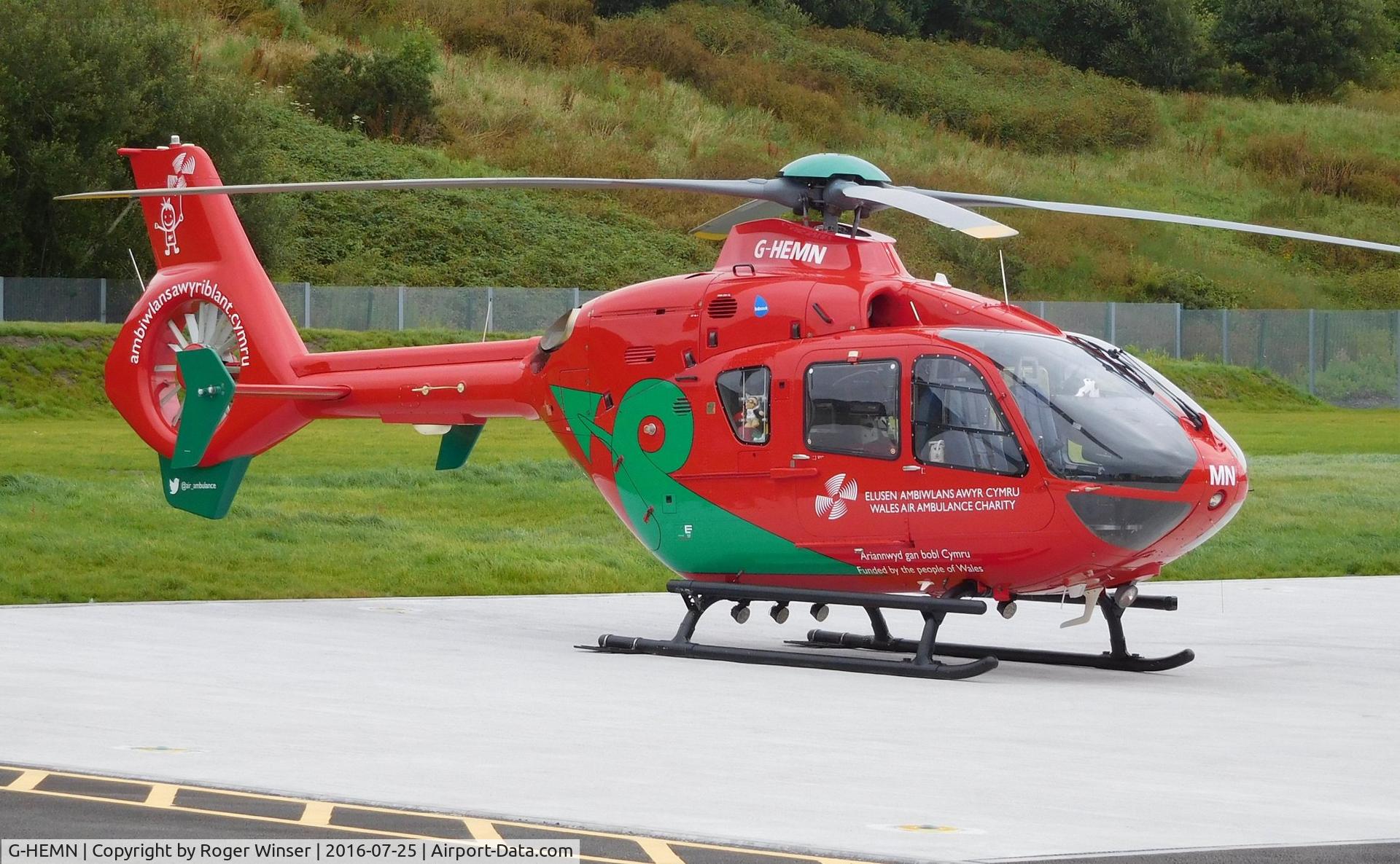 G-HEMN, 2012 Eurocopter EC-135T-2+ C/N 1070, Off airport. Wales Air Ambulance helicopter (Helimed 57) at it's new base at Dafen, Llanelli, Wales, UK. Became Helimed 67 (dual based Cardiff City Heliport) in late March/early April 2017.