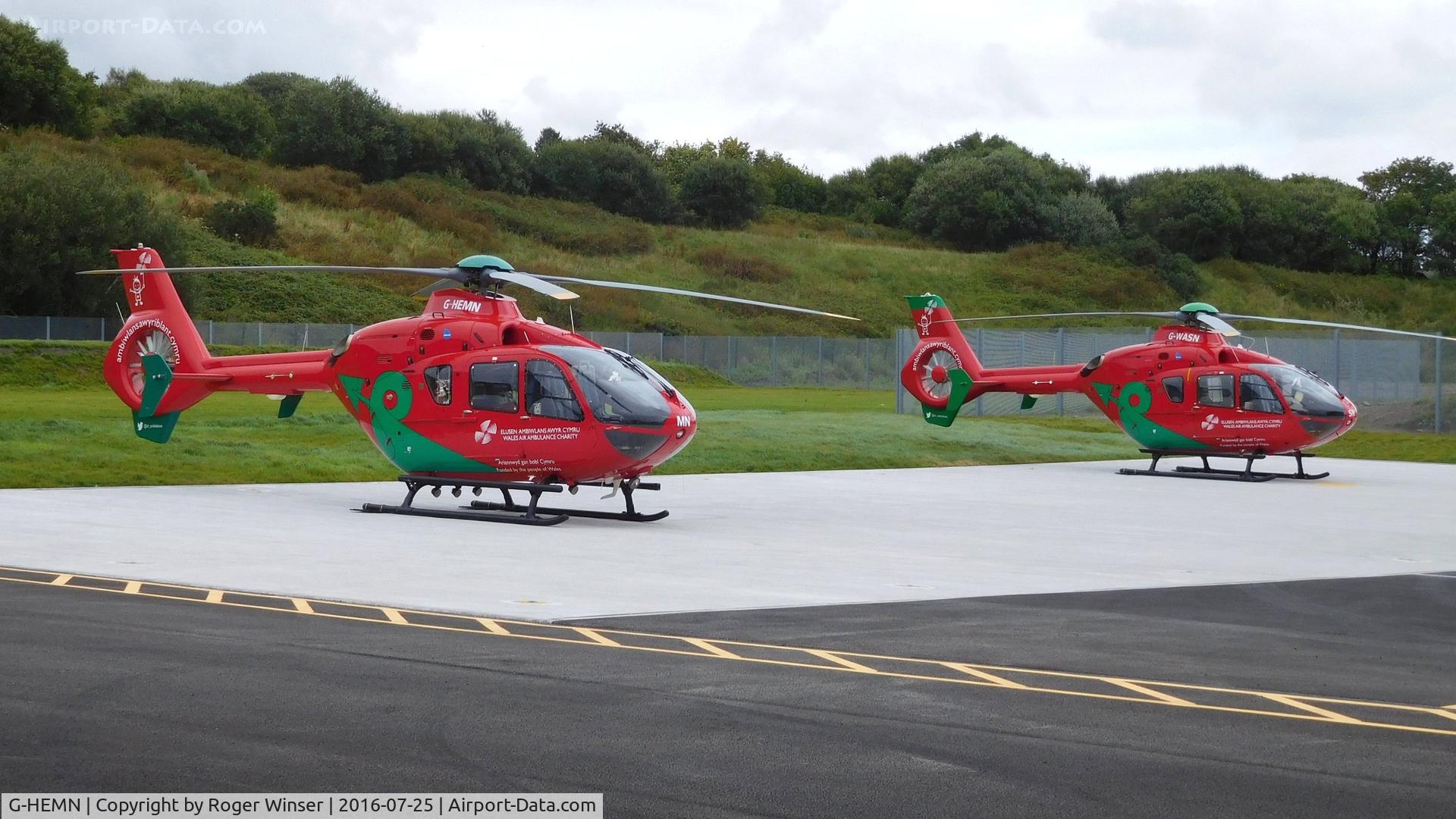 G-HEMN, 2012 Eurocopter EC-135T-2+ C/N 1070, Off airport. Wales Air Ambulance helicopters at the WAA base at Llanelli Gate, Dafen, Llanelli, Wales, UK.