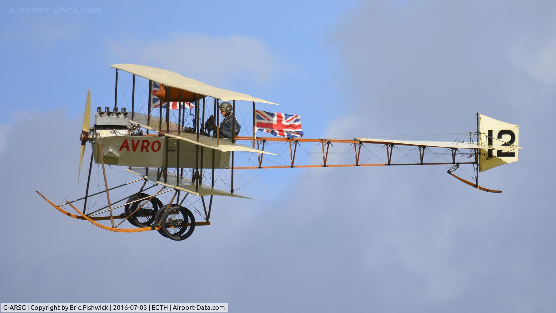 G-ARSG, 1964 Avro Roe Triplane Type IV replica C/N TRI.1, 43. BAPC001 in the skies over Old Warden.