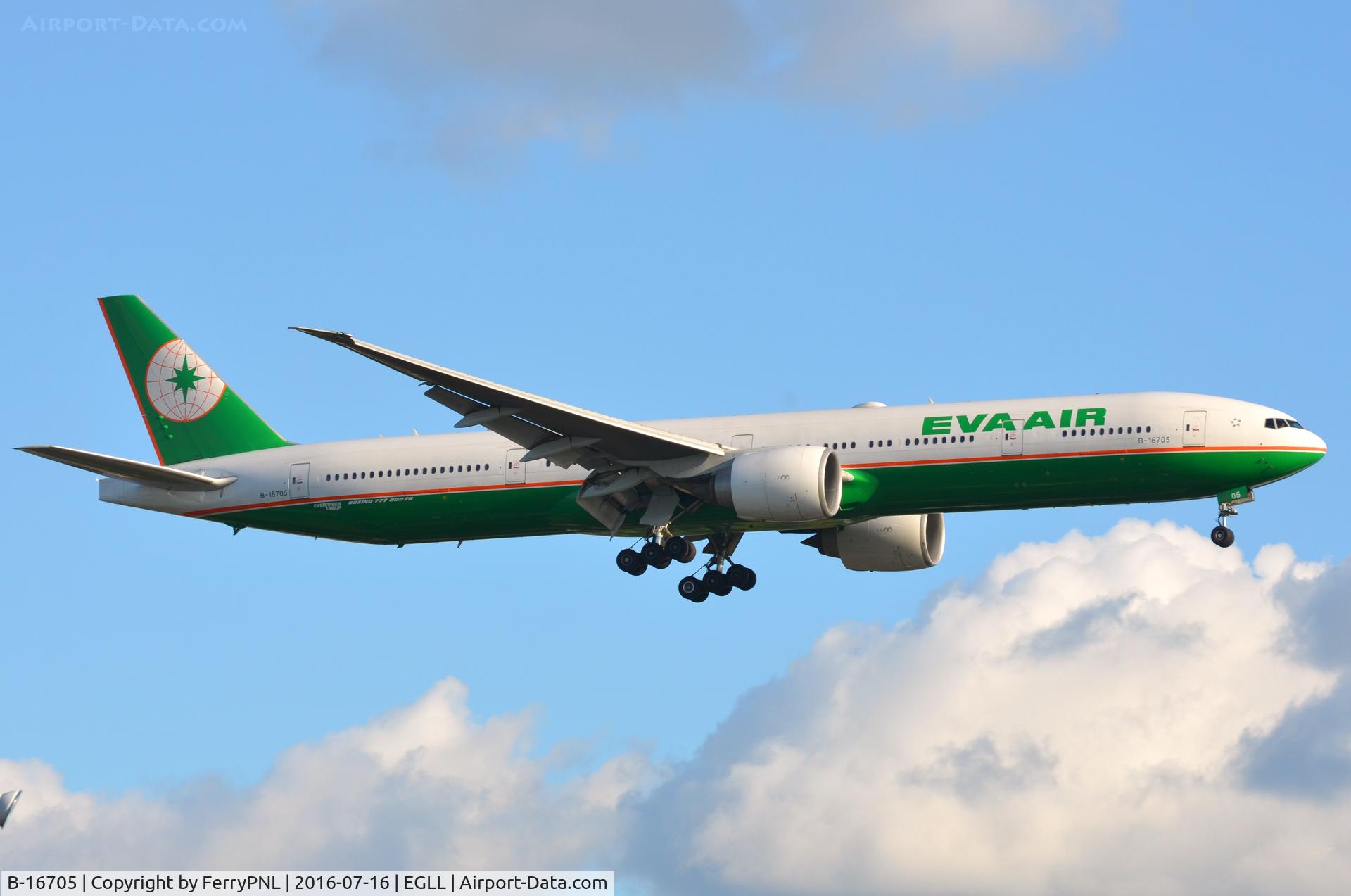 B-16705, 2006 Boeing 777-35E/ER C/N 32645, EVA B773 arriving in London.