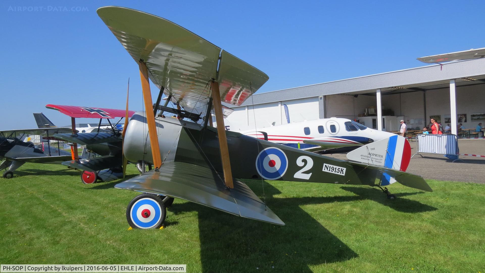 PH-SOP, 1992 Sopwith Pup Replica C/N 3, Outside on a sunny day at a small open day for the Hoogvliegers Foundation at Lelystad Airport. This plane is owned by the Vroege Vogels (Early Birds)