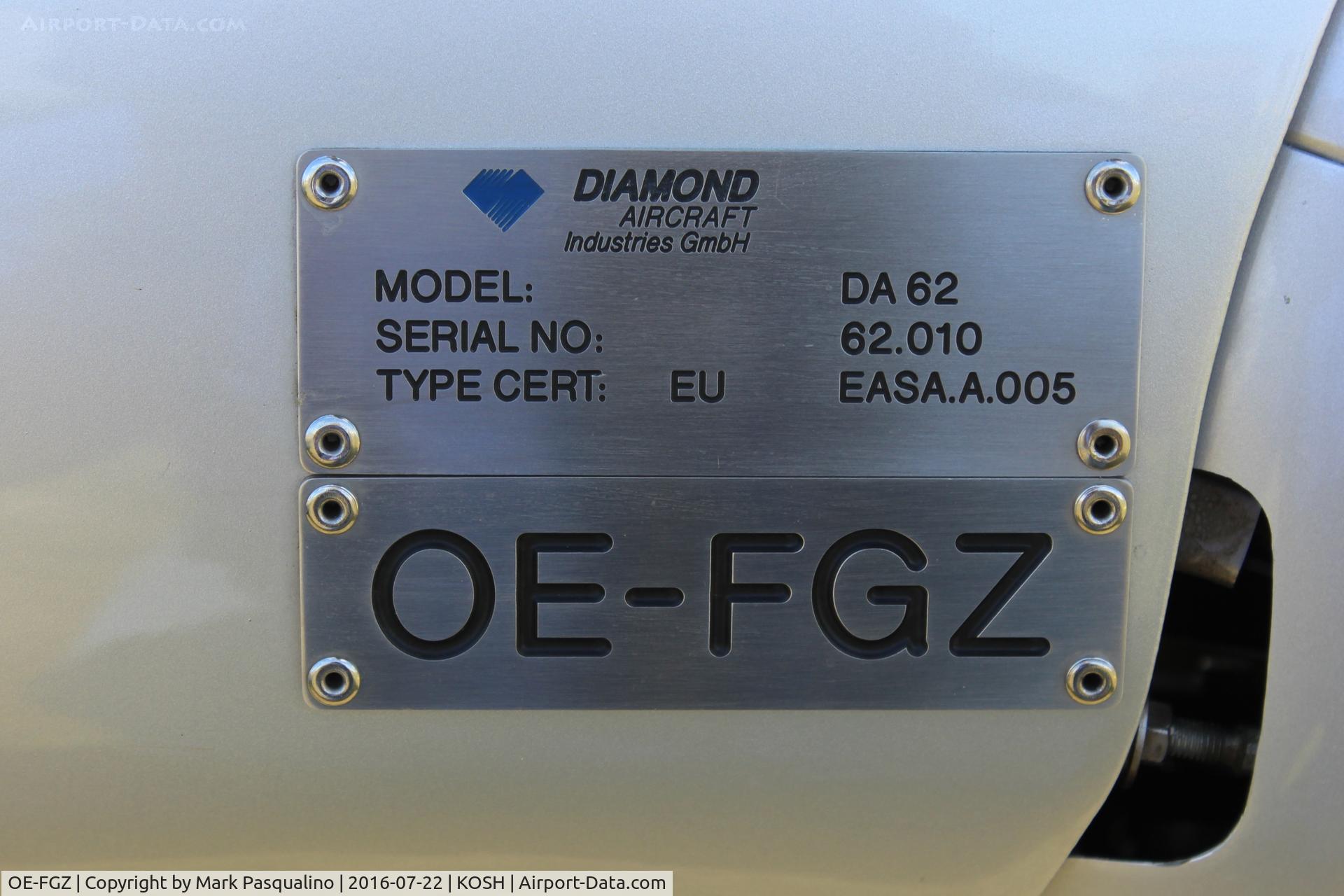 OE-FGZ, 2015 Diamond DA-62 C/N 62.010, Diamond DA62