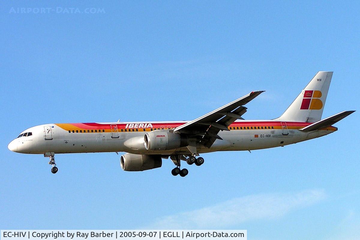 EC-HIV, 2000 Boeing 757-256 C/N 29312, Boeing 757-256 [29312] (Iberia) Heathrow~G 07/09/2005. On finals 27L.