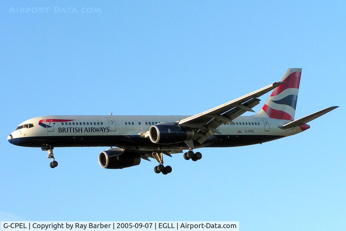 G-CPEL, 1989 Boeing 757-236 C/N 24398, Boeing 757-236 [24398] (British Airways) Heathrow~G 07/09/2005. On finals 27L.