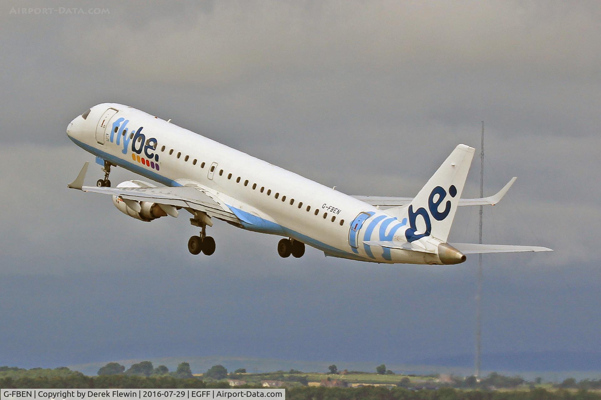 G-FBEN, 2008 Embraer 195LR (ERJ-190-200LR) C/N 19000213, Embraer 195LR, FlyBe, call sign Jersey 3HF, previously PT-SGW, seen pulling out from runway 30 en-route to Munich