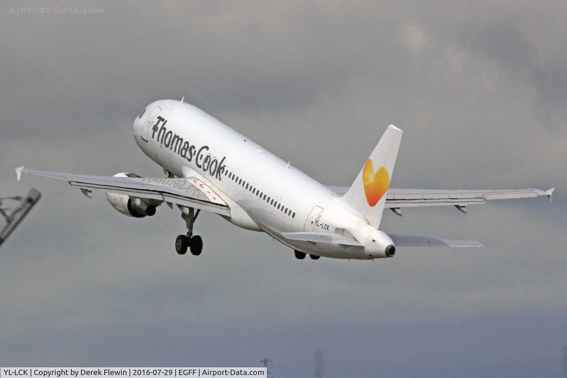 YL-LCK, 1998 Airbus A320-214 C/N 936, A320-214, Thomas Cook Airlines, Cardiff based, previously F-WWIT, N101UW, RP-C3229, HB-JIZ, OE-IBU, call sign Kestrel 14AB, seen pulling out from runway 30 en-route to Tenerife Sur.