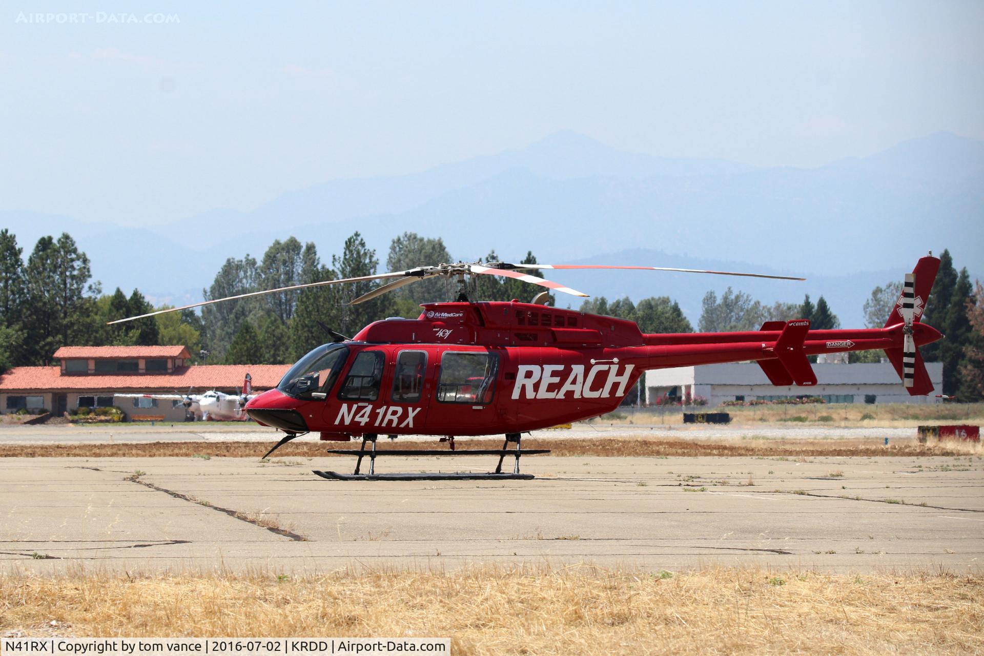 N41RX, 1997 Bell 407 C/N 53124, REACH bell 407 on the eastside ramp area at Redding, CA