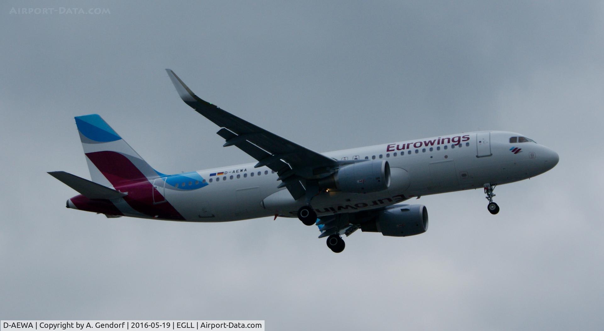 D-AEWA, 2016 Airbus A320-214 C/N 6953, Eurowings, is here landing at London Heathrow(EGLL)