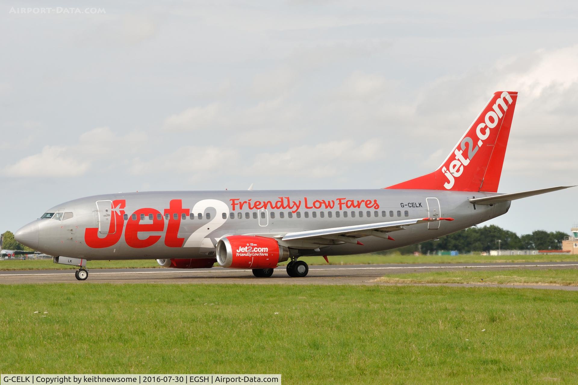 G-CELK, 1986 Boeing 737-330 C/N 23530, Leaving Norwich.