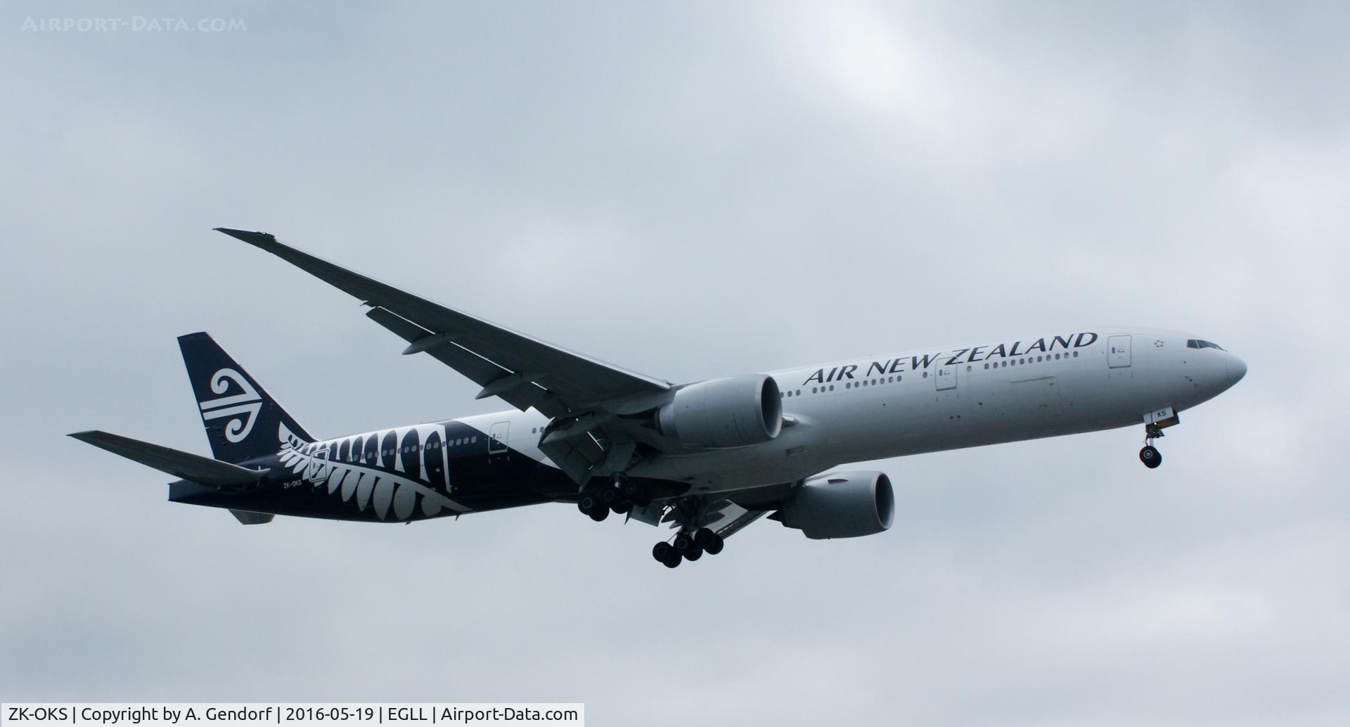 ZK-OKS, 2014 Boeing 777-306/ER C/N 44547, Air New Zealand, is here completing the flight from Los Angeles(KLAX) to London Heathrow(EGLL)