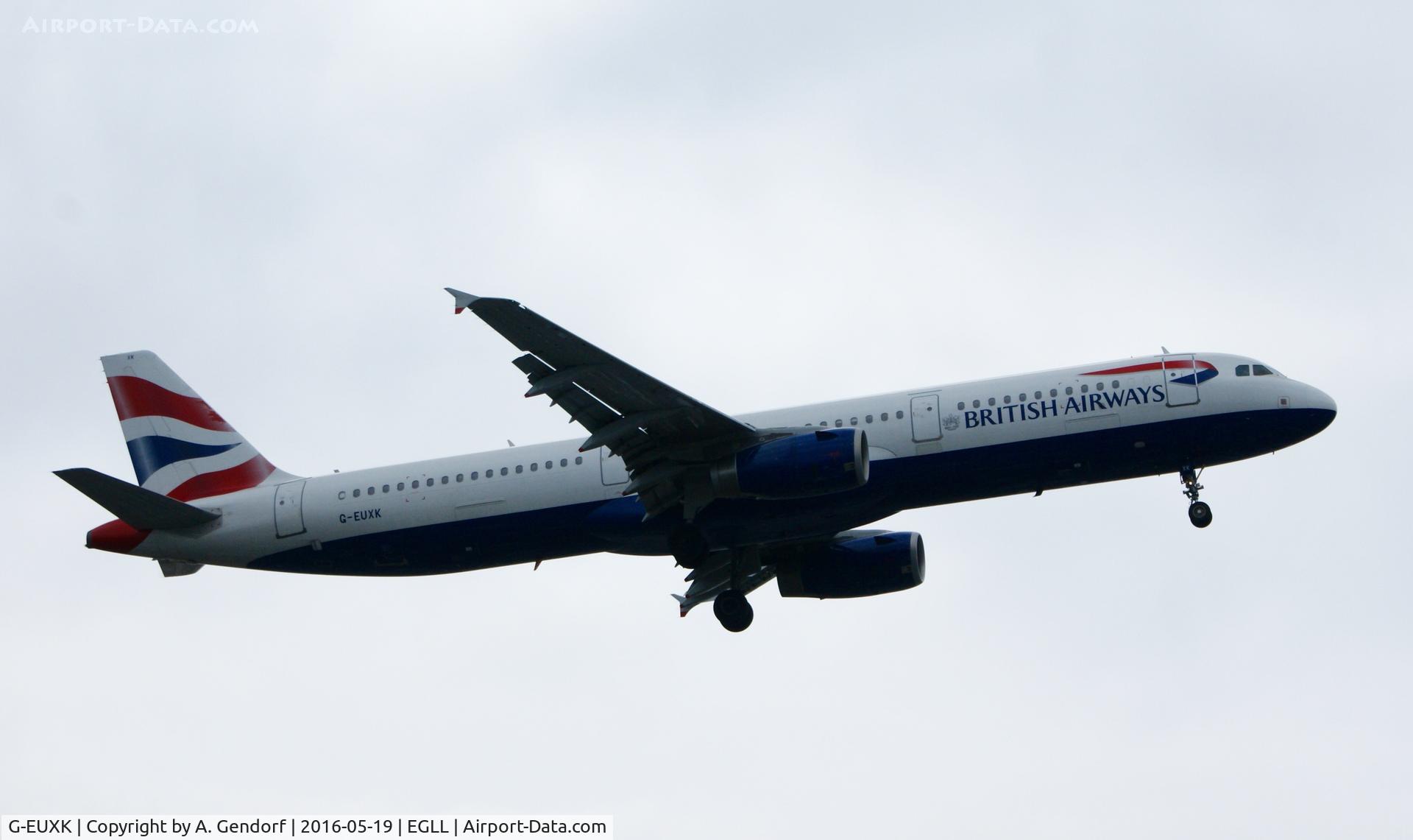 G-EUXK, 2007 Airbus A321-231 C/N 3235, British Airways, is here on finals RWY 27R at London Heathrow(EGLL)