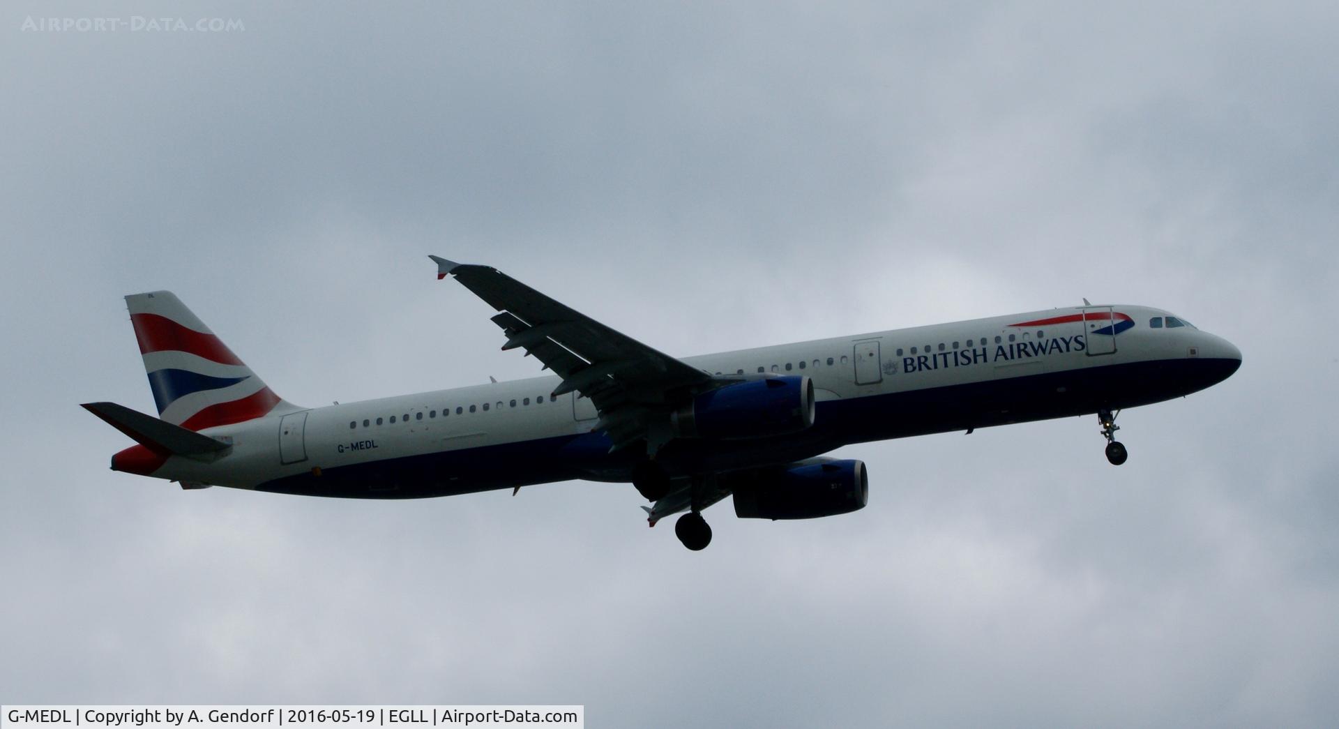 G-MEDL, 2006 Airbus A321-231 C/N 2653, British Airways, is here approaching RWY 27R at London Heathrow(EGLL)