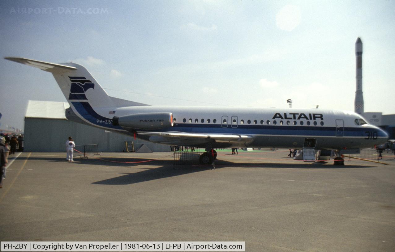 PH-ZBY, 1981 Fokker F.28 MK4000 C/N 11169, Fokker F28 destined for Altair Airlines shown at Le Bourget 1981