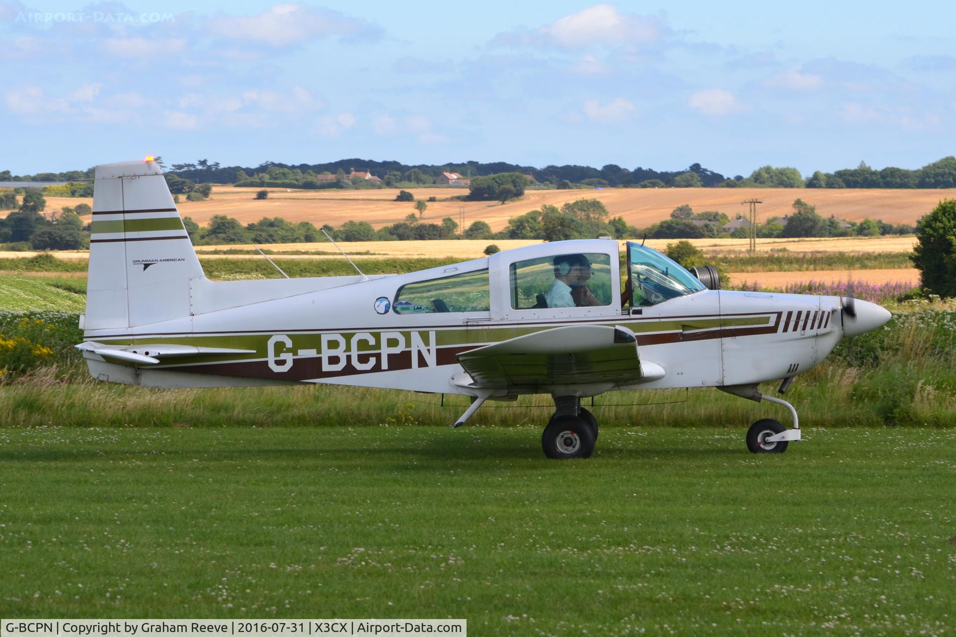 G-BCPN, 1974 Grumman American AA-5 Traveler C/N AA5-0665, Just landed at Northrepps.