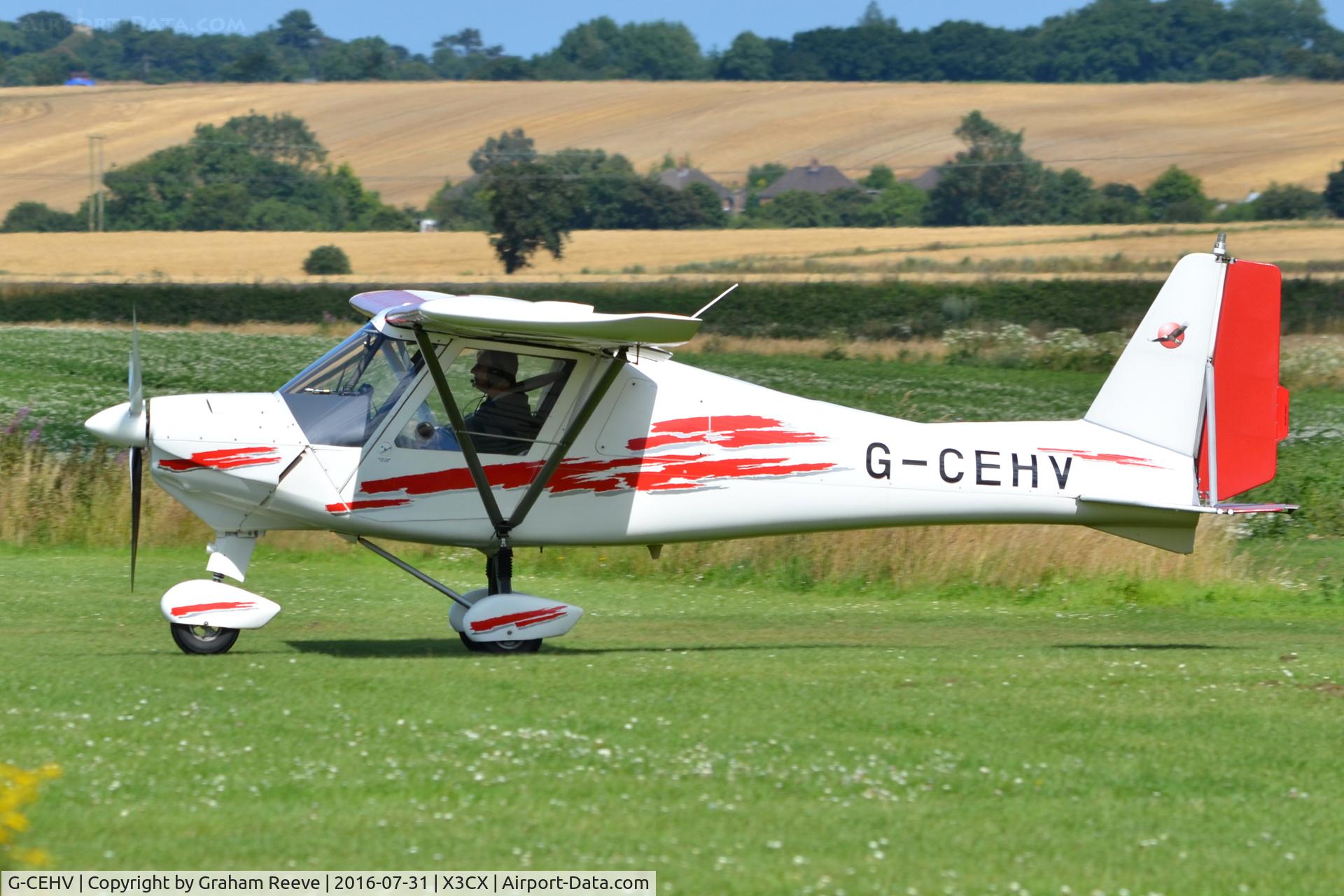 G-CEHV, 2006 Comco Ikarus C42 FB80 C/N 0610-6854, Departing from Northrepps.