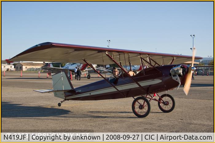 N419JF, 2001 Pietenpol Air Camper C/N 437, father and son project. GN-1 Piet steel tube wood wing. C-85 12F Sturba prop. Honda 750 wheels. Stits covering Stinson Maroon, Daytona Cream colors