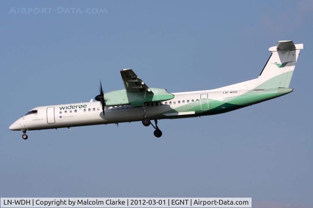LN-WDH, 2009 De Havilland Canada DHC-8-402Q Dash 8 C/N 4273, De Havilland Canada DHC-8-402Q Dash 8 on approach to 25 at Newcastle Airport, March 1st 2012.