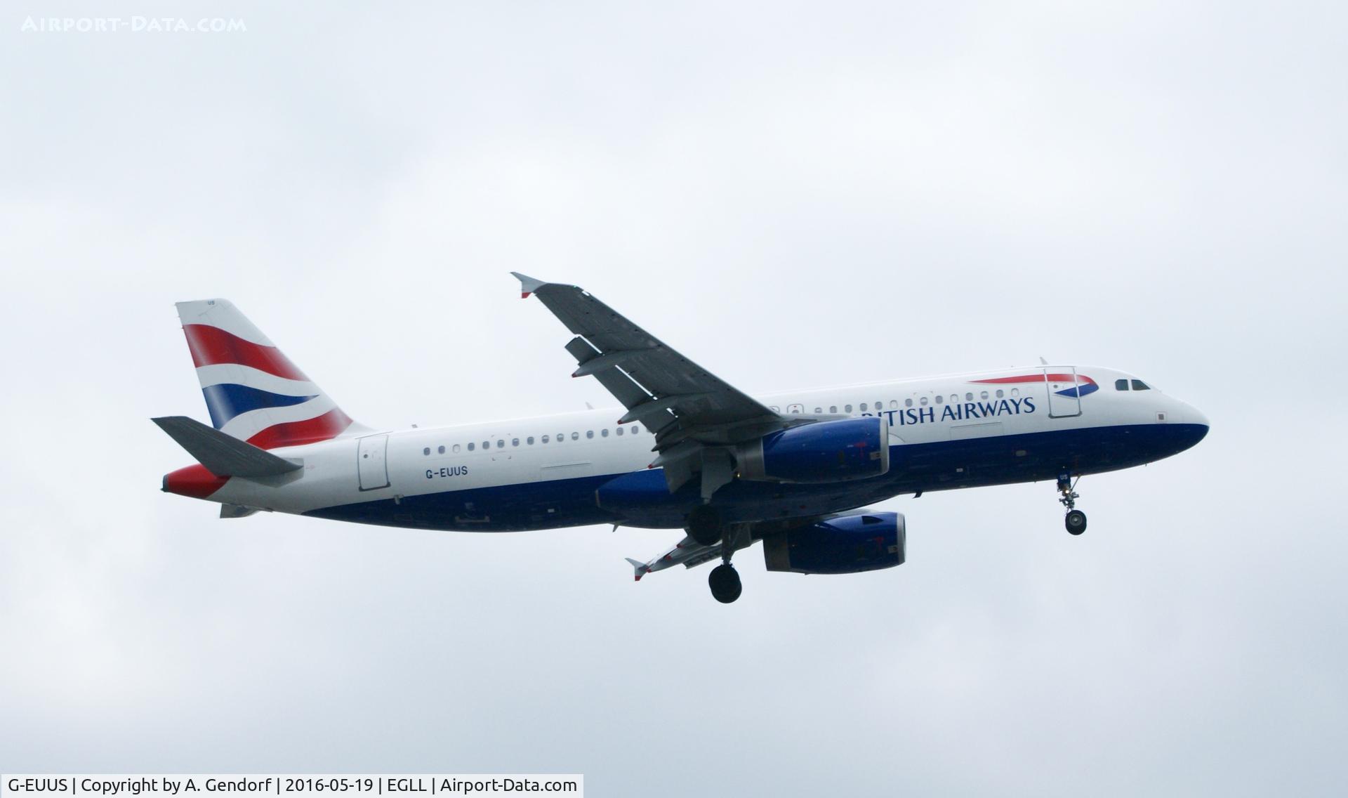 G-EUUS, 2007 Airbus A320-232 C/N 3301, British Airways, is here landing at London Heathrow(EGLL)