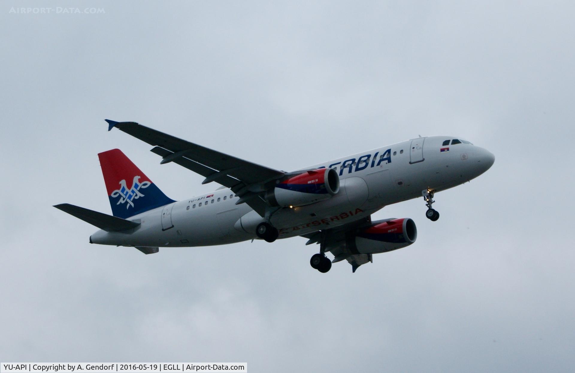 YU-API, 1999 Airbus A319-132 C/N 1140, Air Serbia, is here on short finals at London Heathrow(EGLL), bound from Belgrade(LYBE)