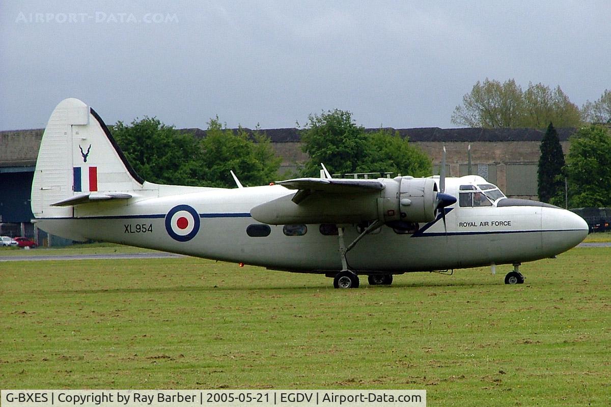 G-BXES, 1957 Hunting Percival P-66 Pembroke C1 C/N PAC/W/3032, Percival P.66 Pembroke C.1 [P66/101] (Air Atlantique Classic Flight) Hullavington~G 21/05/2005 Wears its former military marks of XL954.