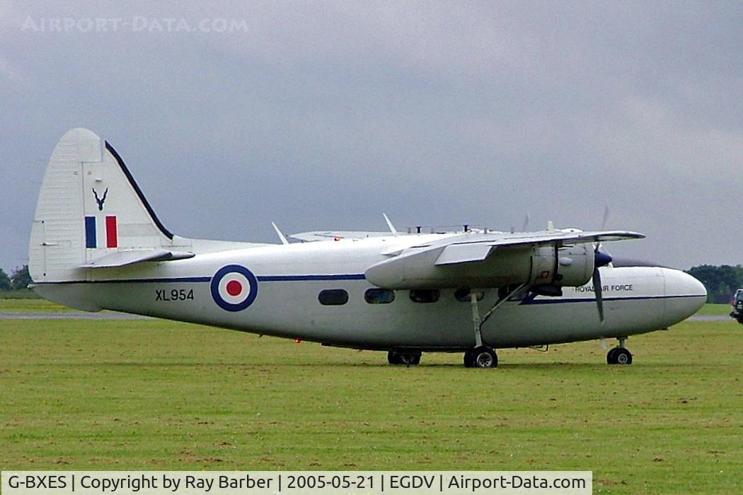 G-BXES, 1957 Hunting Percival P-66 Pembroke C1 C/N PAC/W/3032, Percival P.66 Pembroke C.1 [P66/101] (Air Atlantique Classic Flight) Hullavington~G 21/05/2005 Wears its former military marks of XL954.