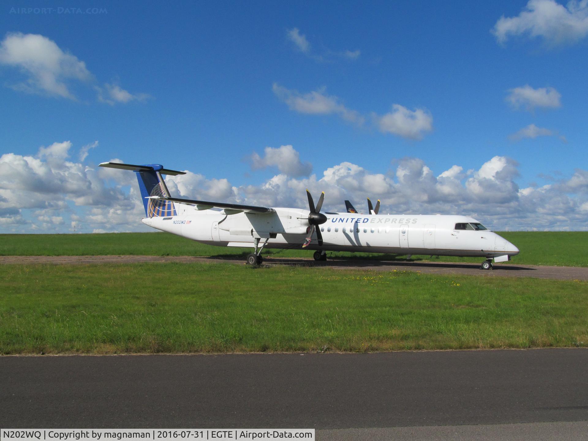 N202WQ, 2008 De Havilland Canada DHC-8-402 Dash 8 C/N 4202, at Exeter awaiting new service with fly be