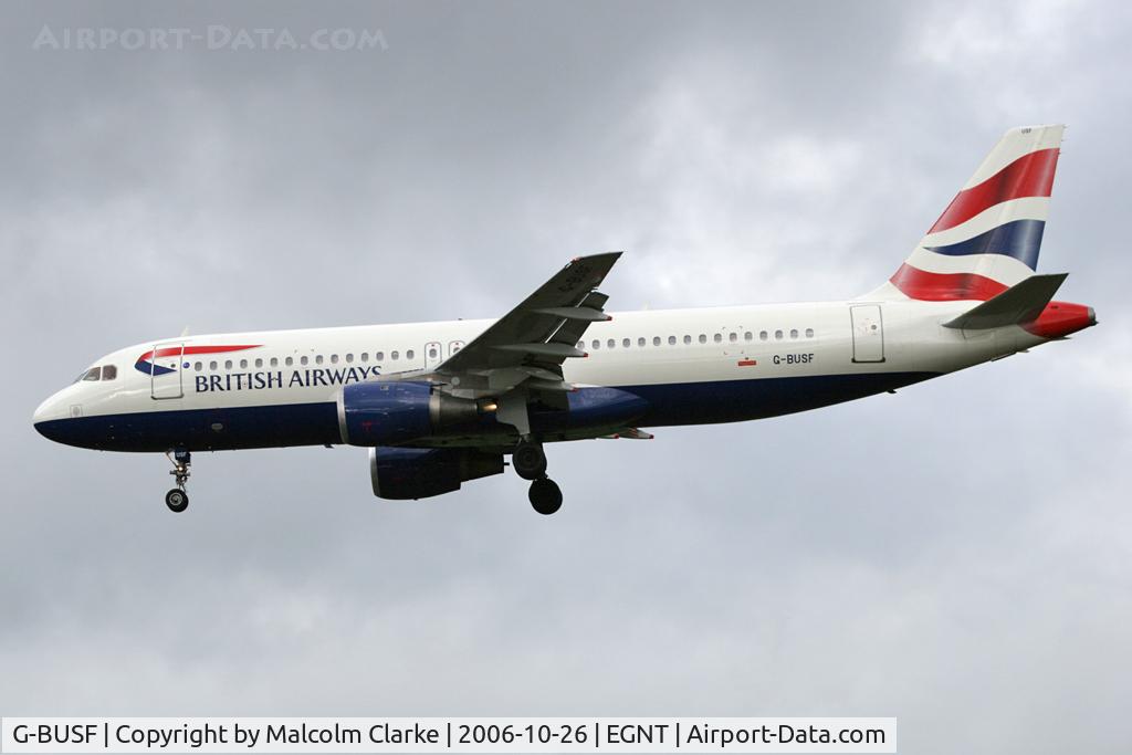 G-BUSF, 1989 Airbus A320-111 C/N 018, Airbus A320-111 on approach to Newcastle Airport, October 26th 2006