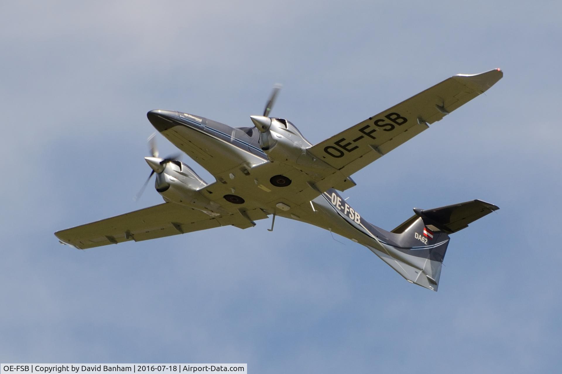 OE-FSB, 2016 Diamond DA-62 C/N 62.007, Departing after Farnborough Air Show on 18th July 2016
