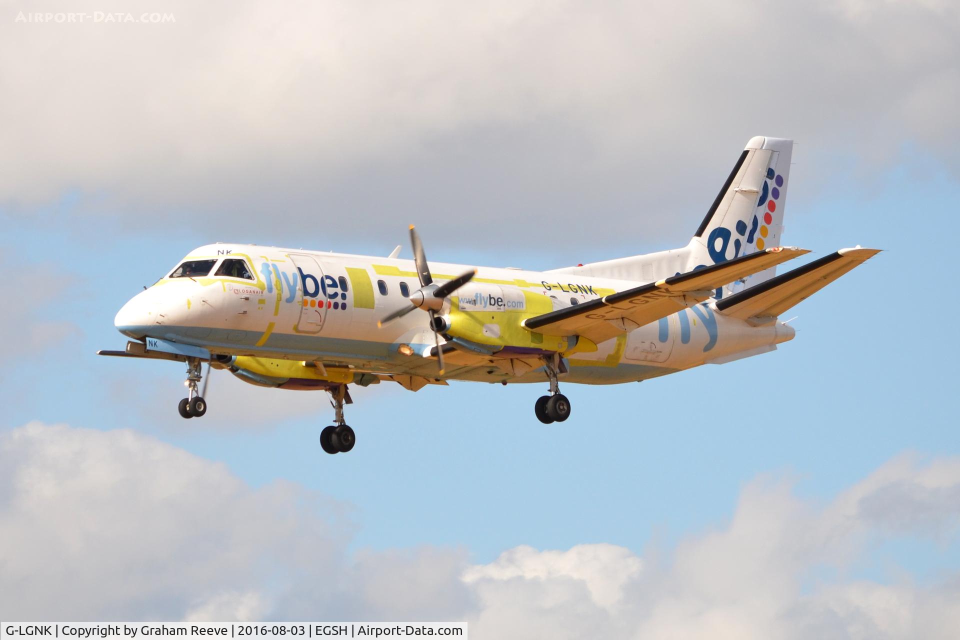 G-LGNK, 1990 Saab 340B C/N 340B-185, Landing at Norwich with a lot of primer applied.