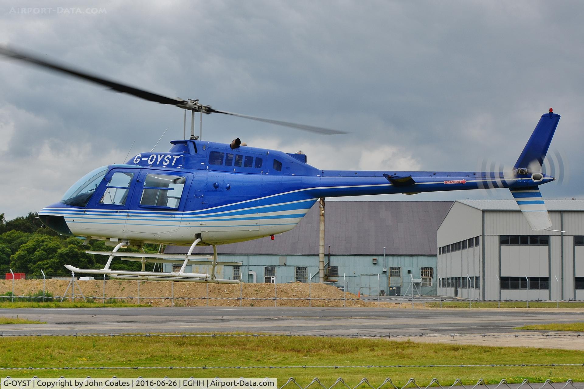 G-OYST, 1975 Agusta AB-206B JetRanger II C/N 8440, Departing Bliss Avn