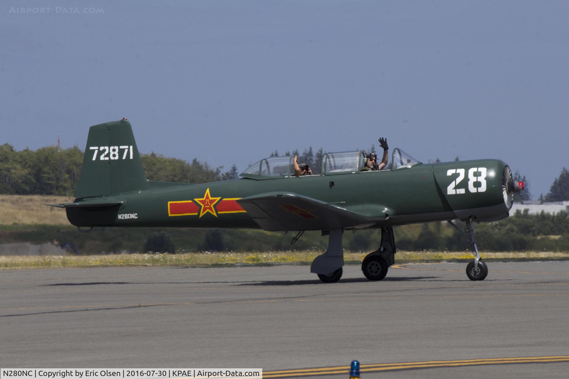N280NC, 1974 Nanchang CJ-6A C/N 2951240, CJ-6A taxing back after some formation flying with 2 other CJ-6's.