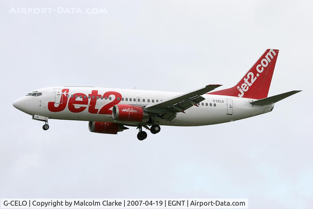 G-CELO, 1988 Boeing 737-33A(QC) C/N 24028, 737-33AQC on approach to Newcastle Airport, April 19th 2007.