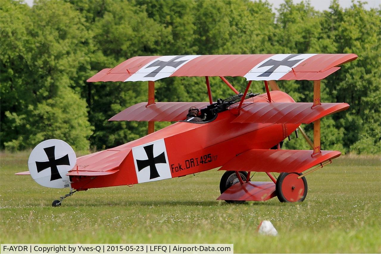 F-AYDR, 2011 Fokker Dr.1 Triplane Replica C/N 11178, Fokker Dr.1 Triplane Replica, Taxiing to parking area, La Ferté-Alais airfield (LFFQ) Airshow 2015