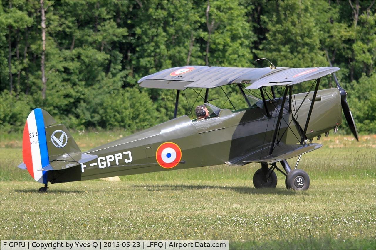 F-GPPJ, Stampe-Vertongen SV-4C C/N 1113, Stampe-Vertongen SV-4C, Taxiing to parking area, La Ferté-Alais Airfield (LFFQ) Air show 2015