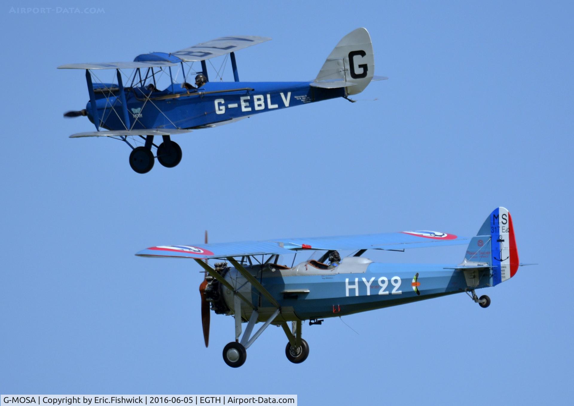G-MOSA, 1952 Morane-Saulnier MS.317 C/N 351, 45. HY22 with the DH60 Moth in display mode at Shuttleworth Collection's 'Fly Navy,' June 2016