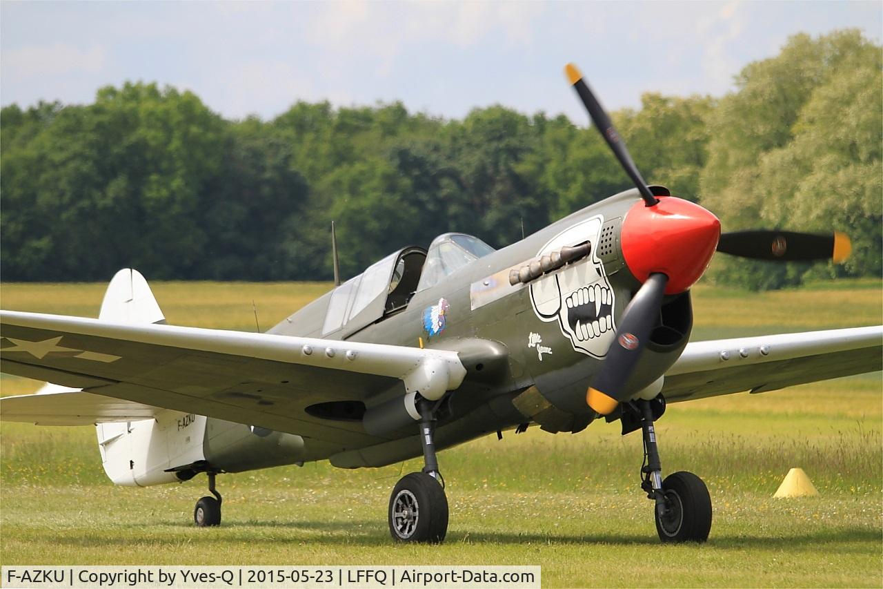 F-AZKU, 1942 Curtiss P-40N Warhawk C/N 29677, Curtiss P-40N Warhawk, Taxiing to parking area, La Ferté-Alais (LFFQ) Air show 2015