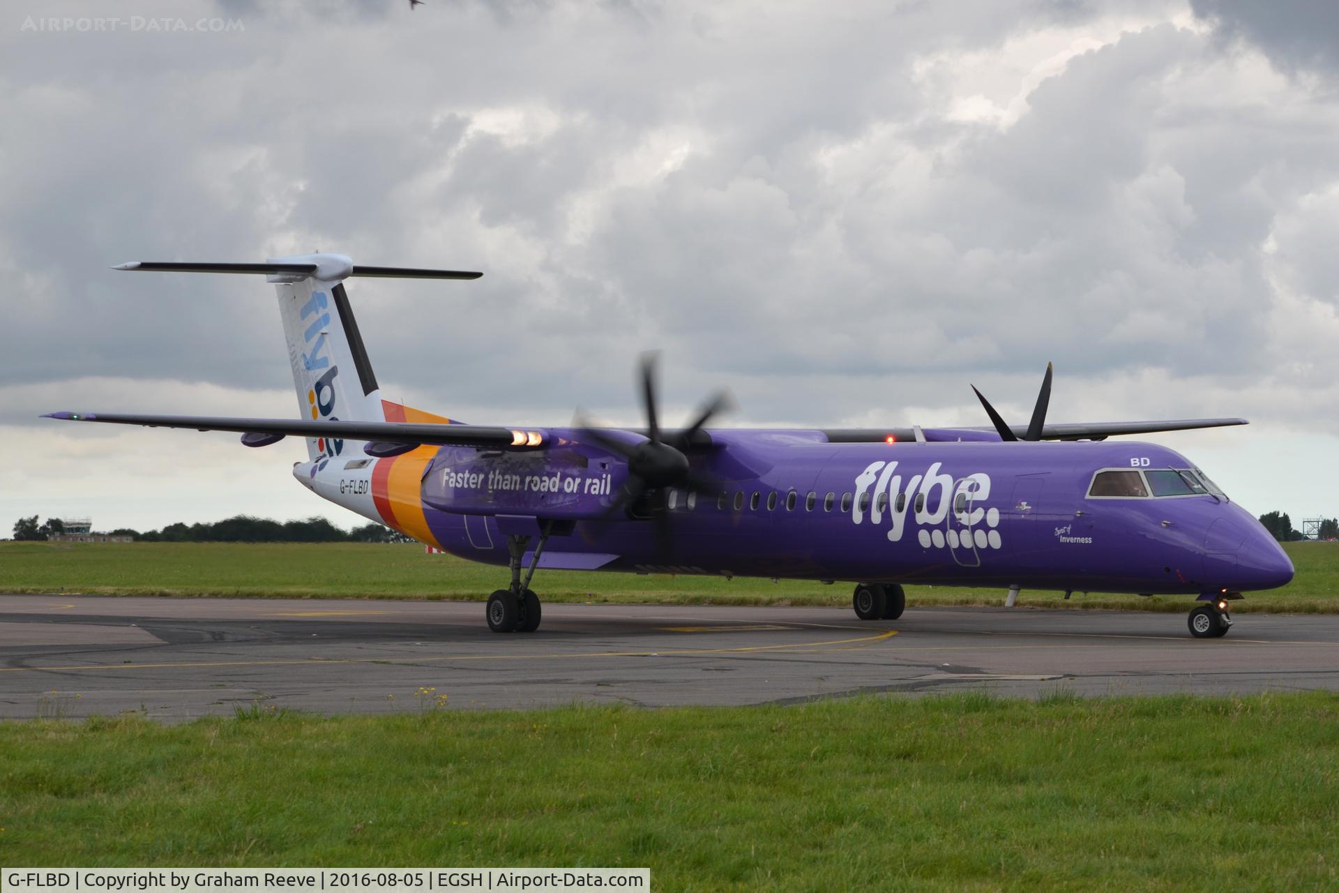 G-FLBD, 2009 De Havilland Canada DHC-8-402Q Dash 8 C/N 4259, Just landed at Norwich.