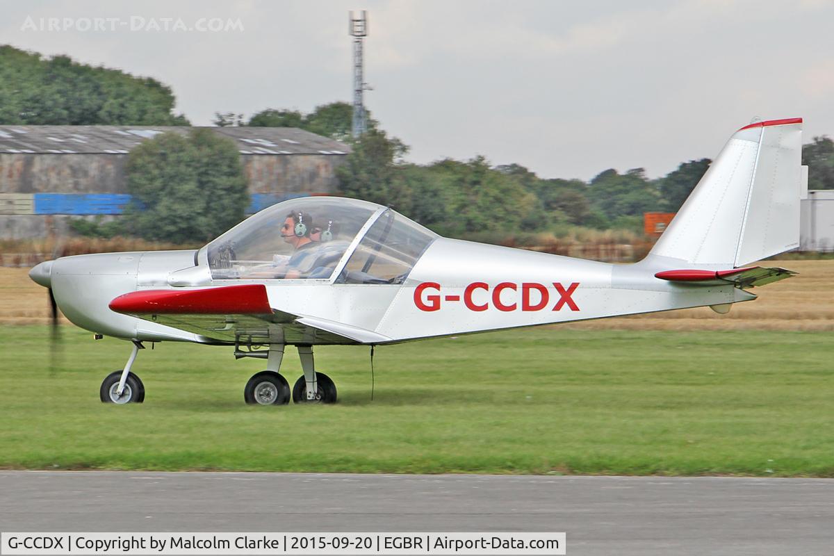 G-CCDX, 2003 Aerotechnik EV-97 Eurostar C/N PFA 315-14013, Aerotechnik EV-97 Eurostar at The Real Aeroplane Company's Helicopter Fly-In, Breighton Airfield, September 20th 2015.