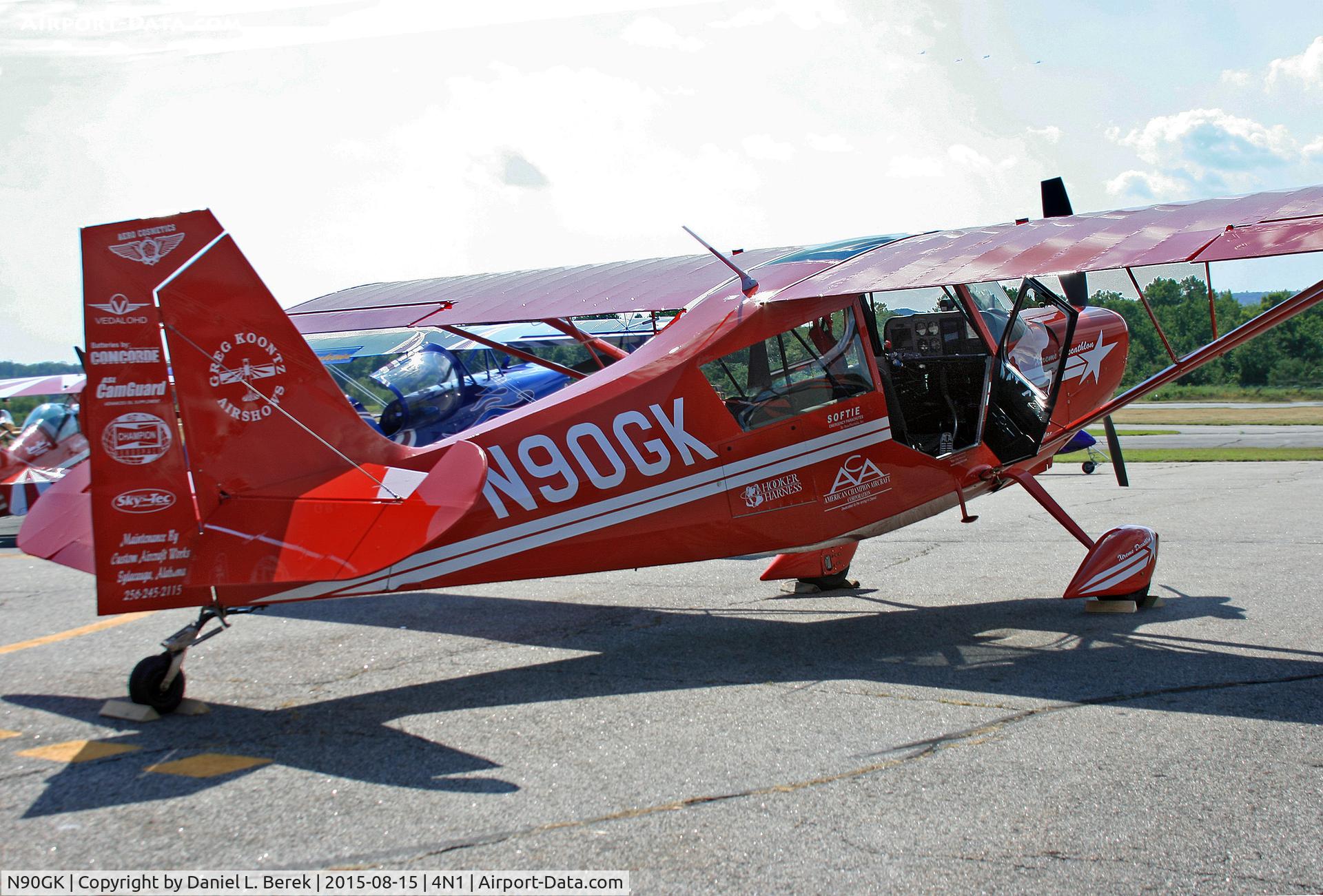 N90GK, American Champion 8KCAB Decathlon C/N 1092-2009, Greg Koonz is the organizer of many airshows; his aircraft feature prominently.  This new aircraft shows off the lines of its Bellanca Citabria forebear.