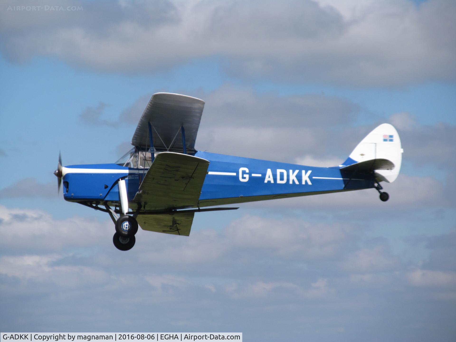 G-ADKK, 1935 De Havilland DH.87B Hornet Moth C/N 8033, leaving Compton fly in