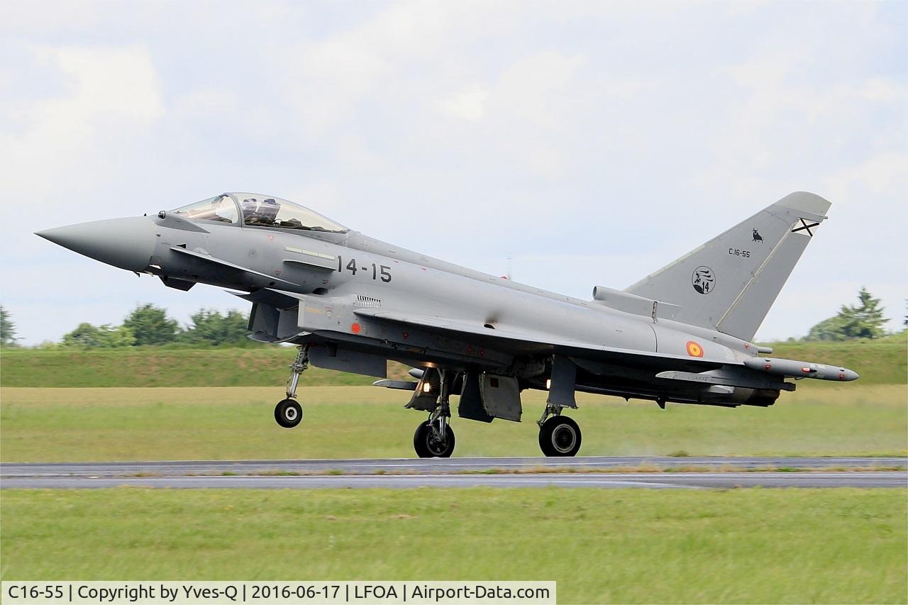 C16-55, Eurofighter EF-2000 Typhoon S C/N SS037, Spanish Air Force Eurofighter EF-2000 Typhoon S, Landing rwy 24, Avord Air Base 702 (LFOA) Open day 2016