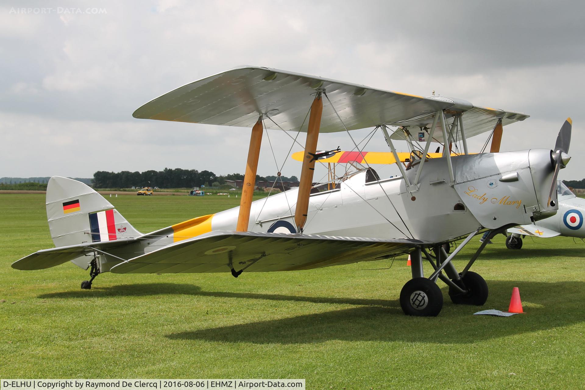 D-ELHU, 1942 De Havilland DH-82A Tiger Moth II C/N 83786, Visitor at Midden- Zeeland Airport.
