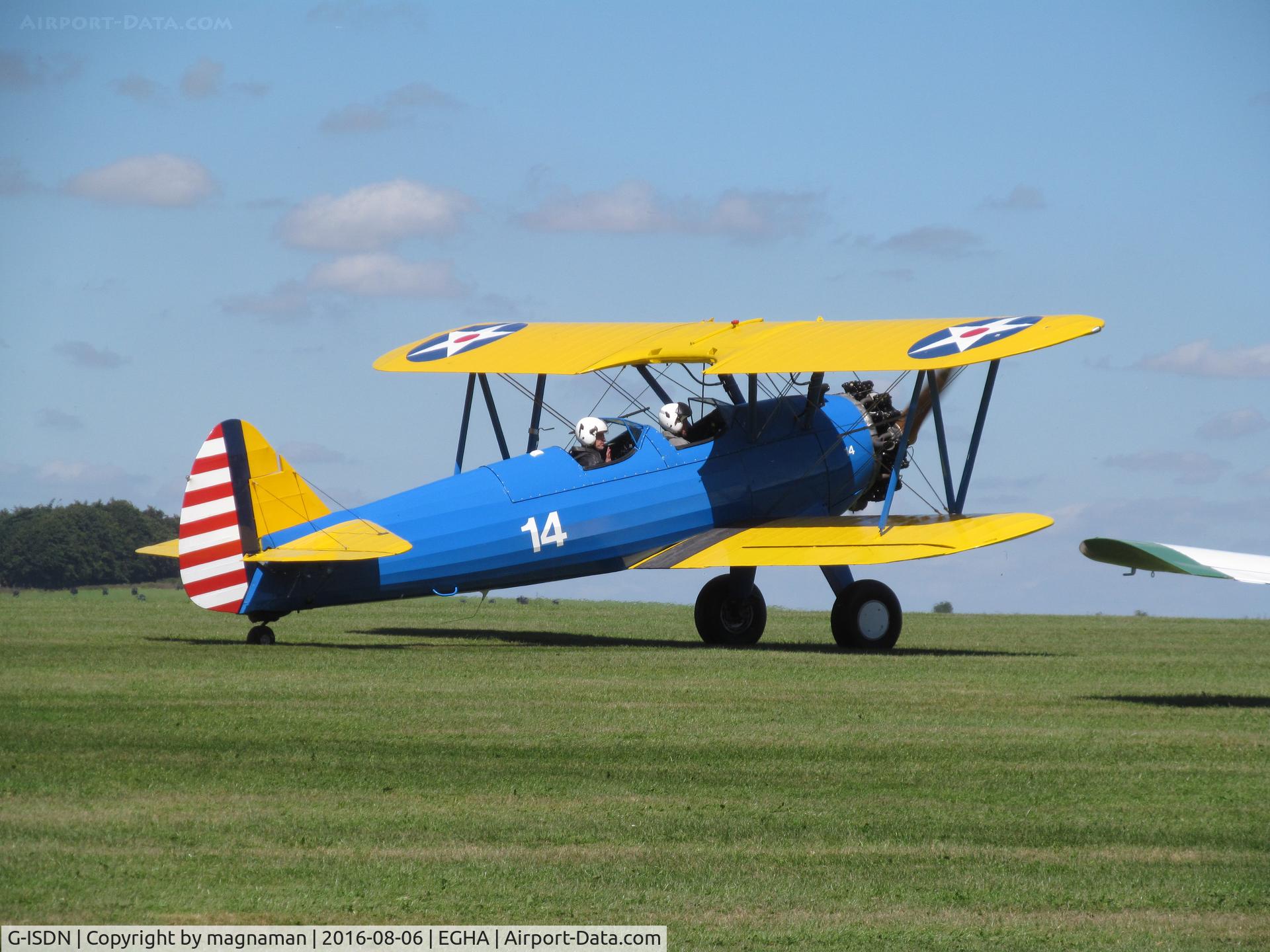 G-ISDN, 1941 Boeing N2S-3 Kaydet C/N 75-1263, leaving compton