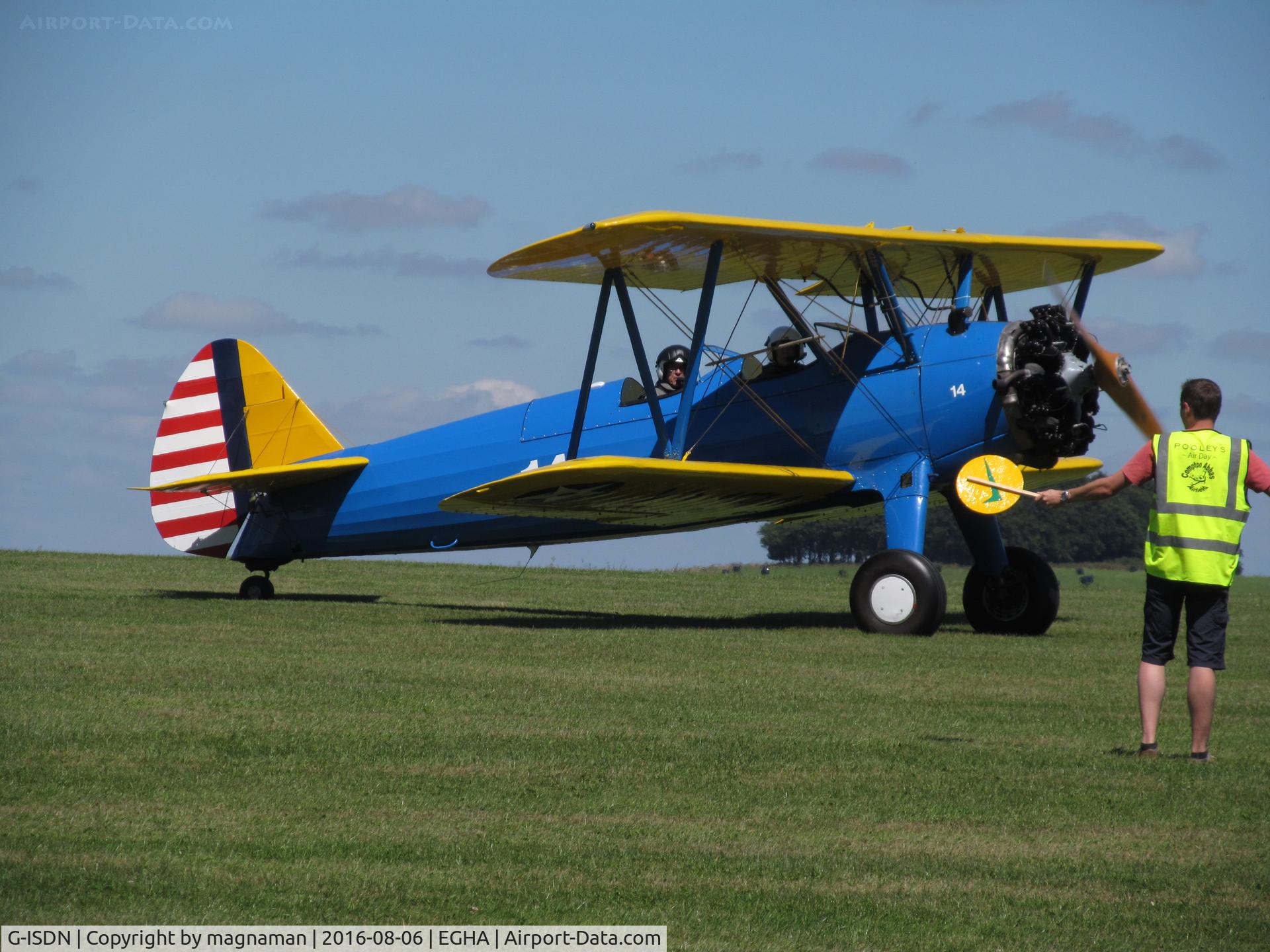 G-ISDN, 1941 Boeing N2S-3 Kaydet C/N 75-1263, just landed