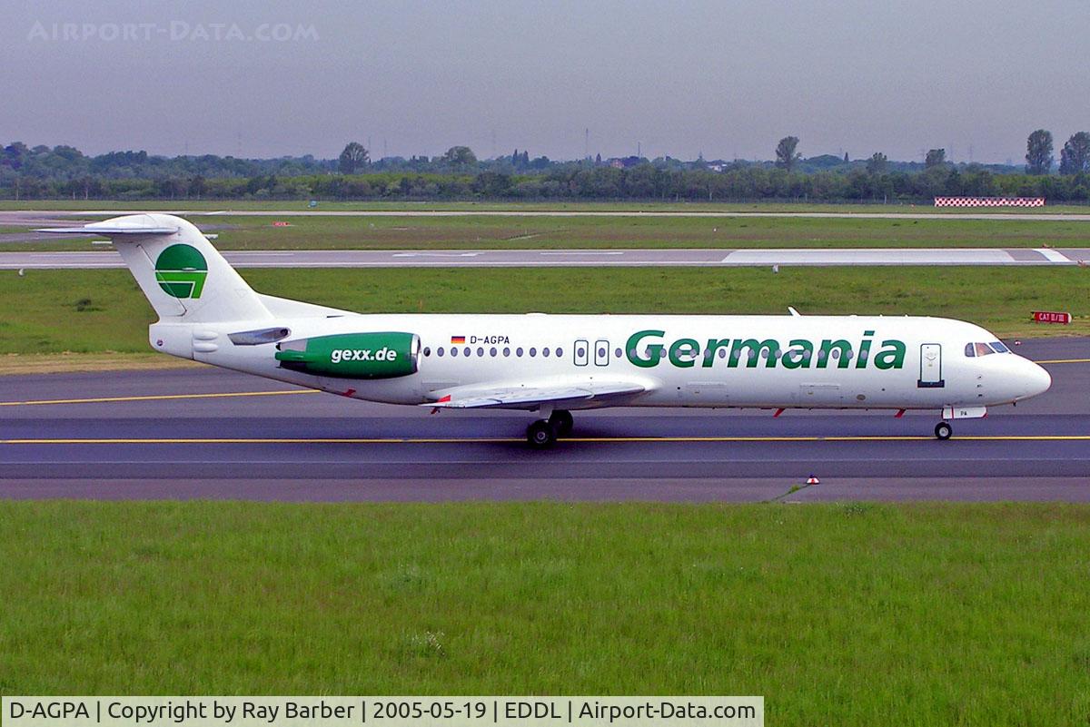 D-AGPA, 1989 Fokker 100 (F-28-0100) C/N 11276, Fokker F-100 [11276] (Germania) Dusseldorf~D 19/05/2005